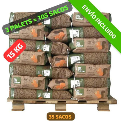3 Palets de 105 Sacos certificado DIN ENplus A1 15Kg NATURPELLET