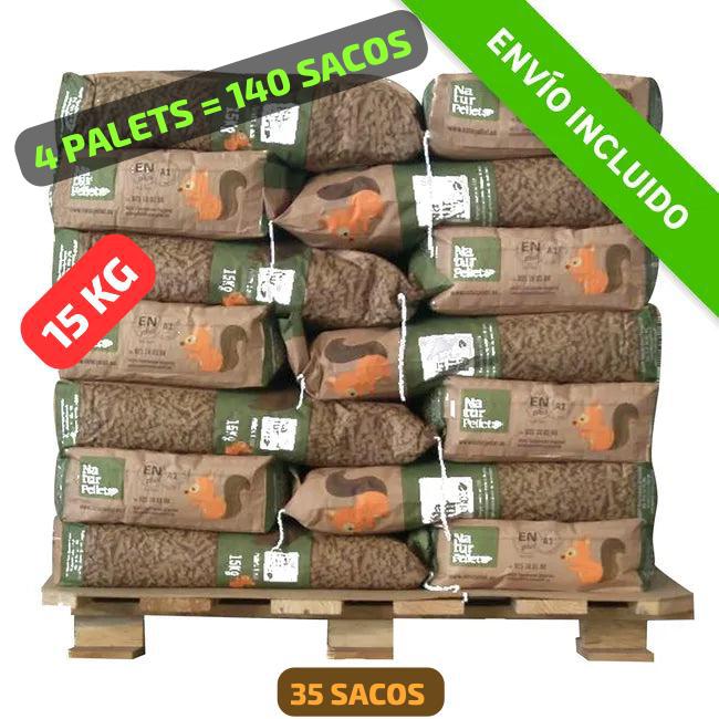 4 Palets de 140 Sacos certificado DIN ENplus A1 15Kg NATURPELLET